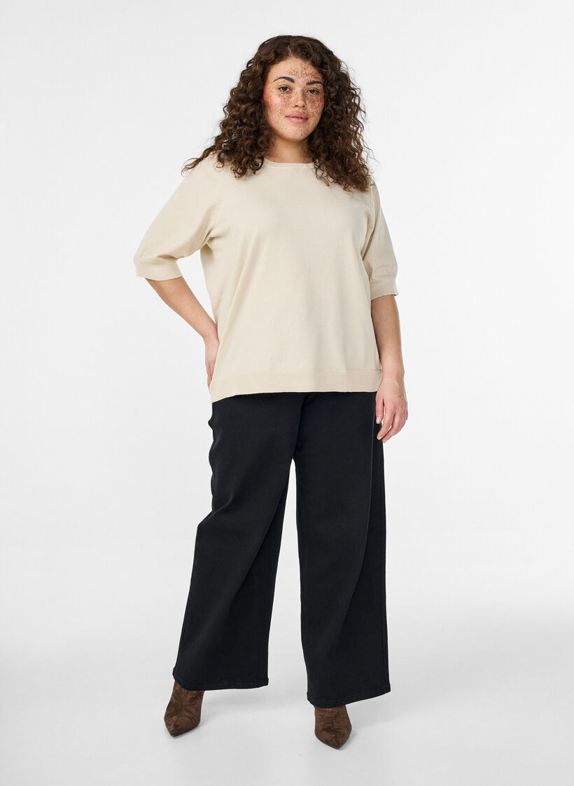 FLASH - Fijngebreide blouse met korte mouwen, Beige, Model image number 1