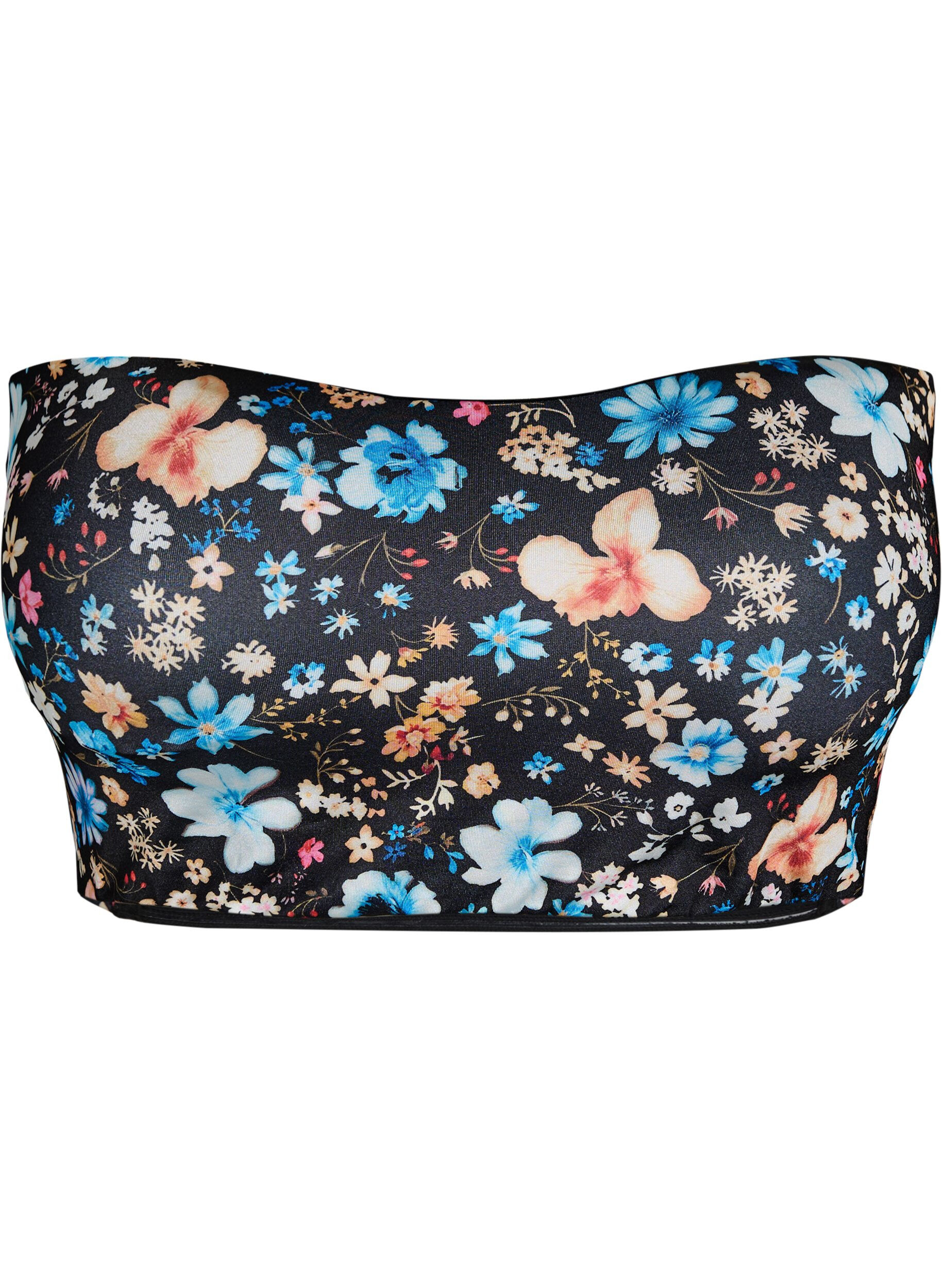 Zizzi Bloemen bandeau bikinitop, Blauw, Packshot image number 0