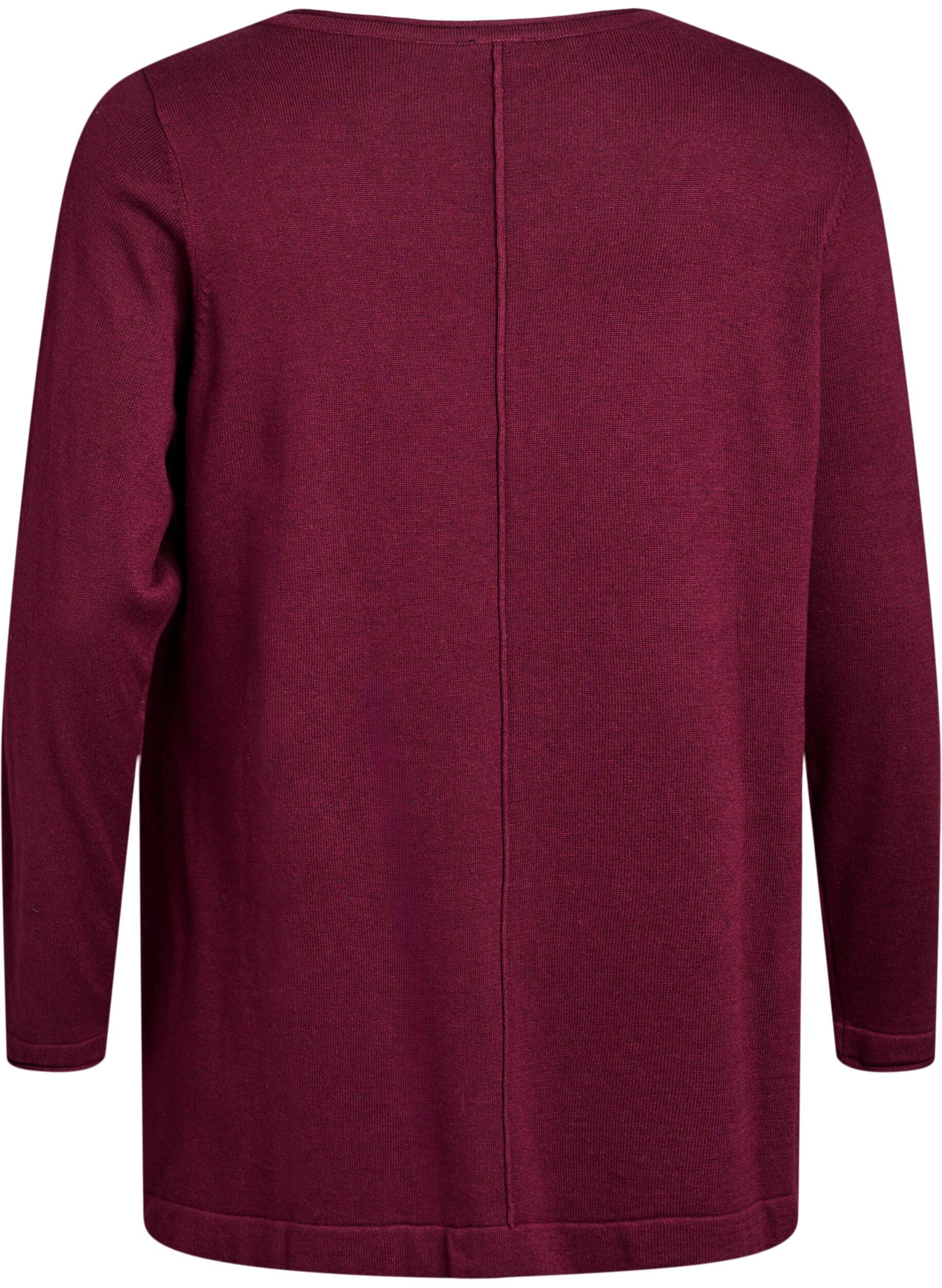 Zizzi Gebreide blouse gemaakt van katoen en viscose., Donker Bordeaux, Packshot image number 1