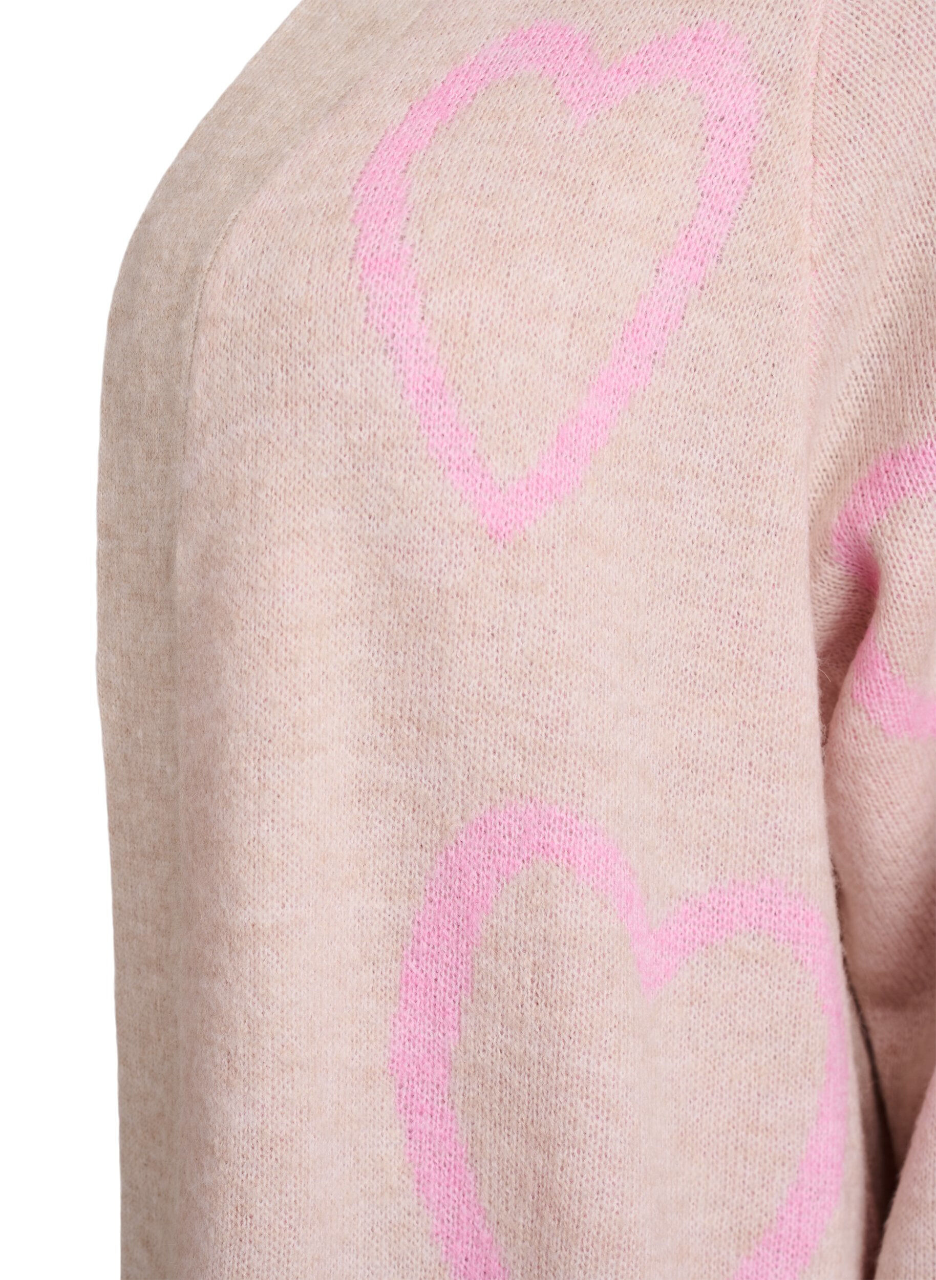 Zizzi Lange cardigan met ton-sur-ton harten, Beige, Packshot image number 2