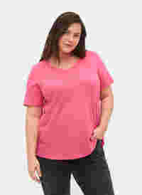 Basic t-shirt in effen kleur met katoen, Hot Pink, Model