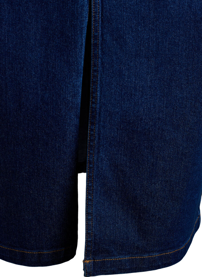 FLASH - Halflange denimrok met een voorsplit, Blauw, Packshot image number 3