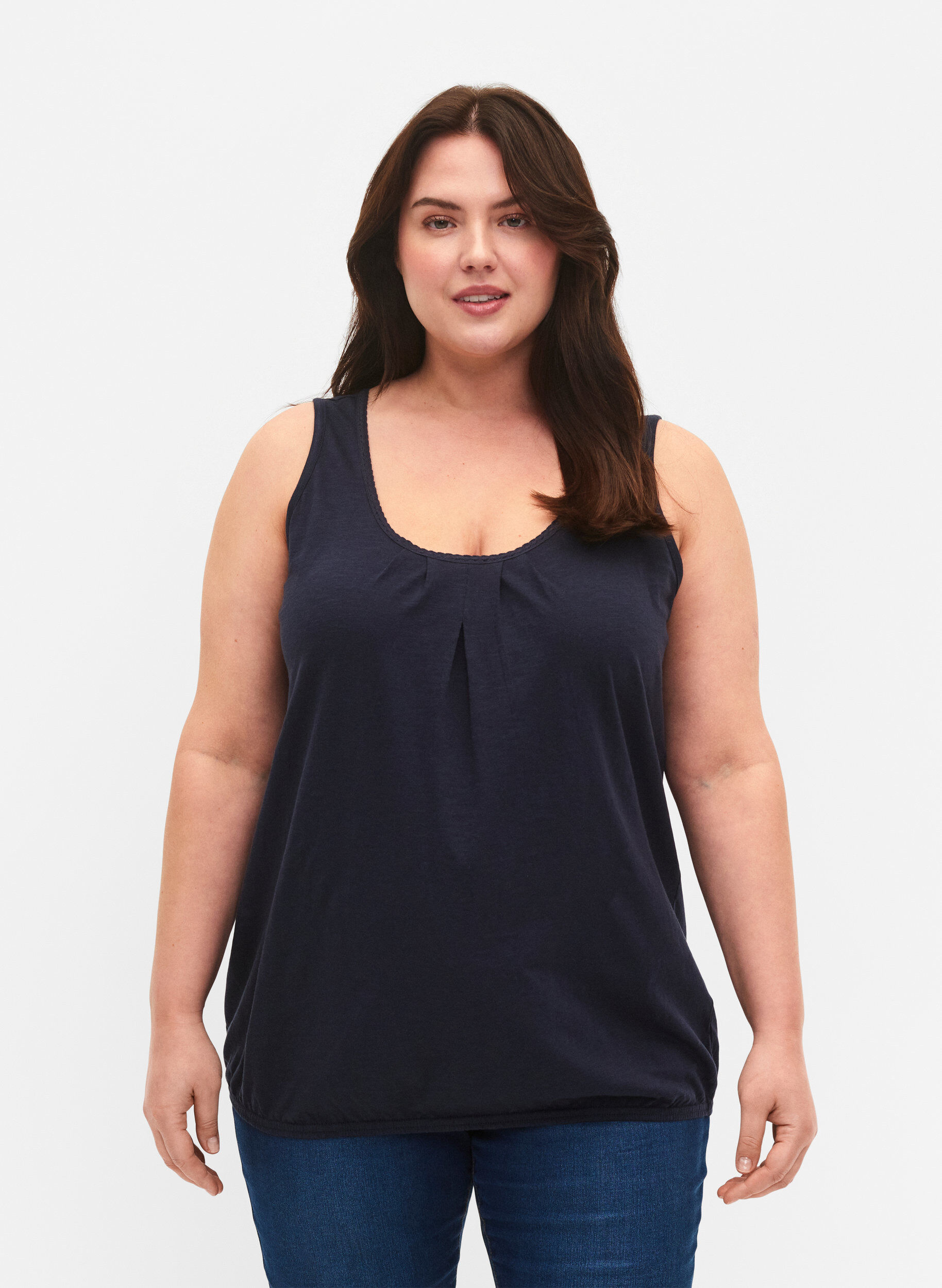 Zizzi Katoenen top met kanten rand, Navy Blazer, Model image number 0