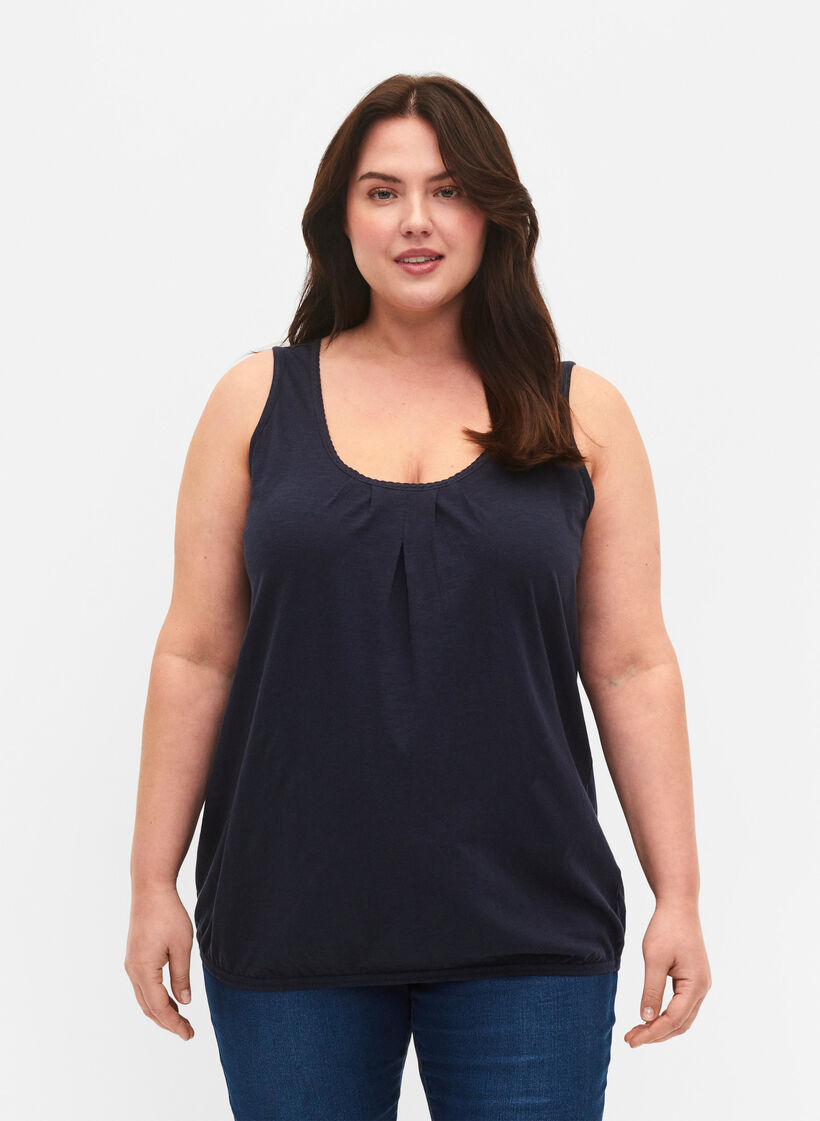 Katoenen top met kanten rand, Navy Blazer, Model image number 0