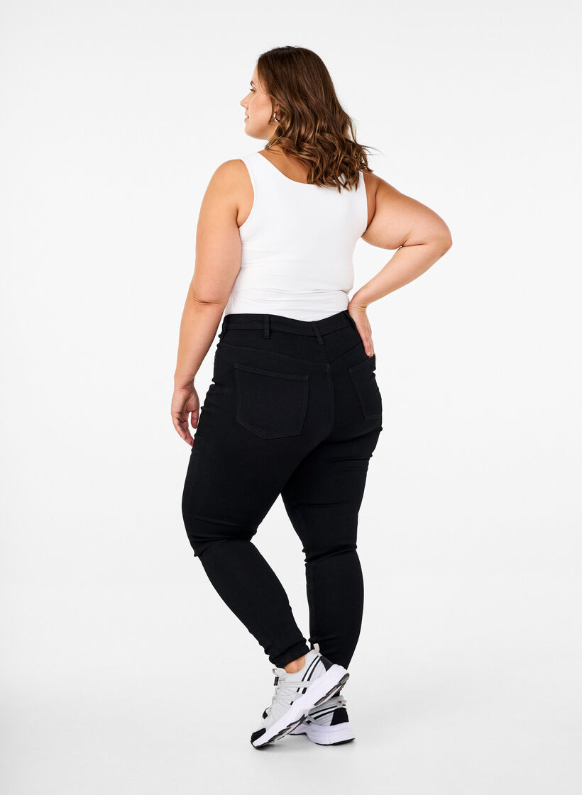 High-waisted Amy jeans met knoopsluiting, Black, Model image number 1