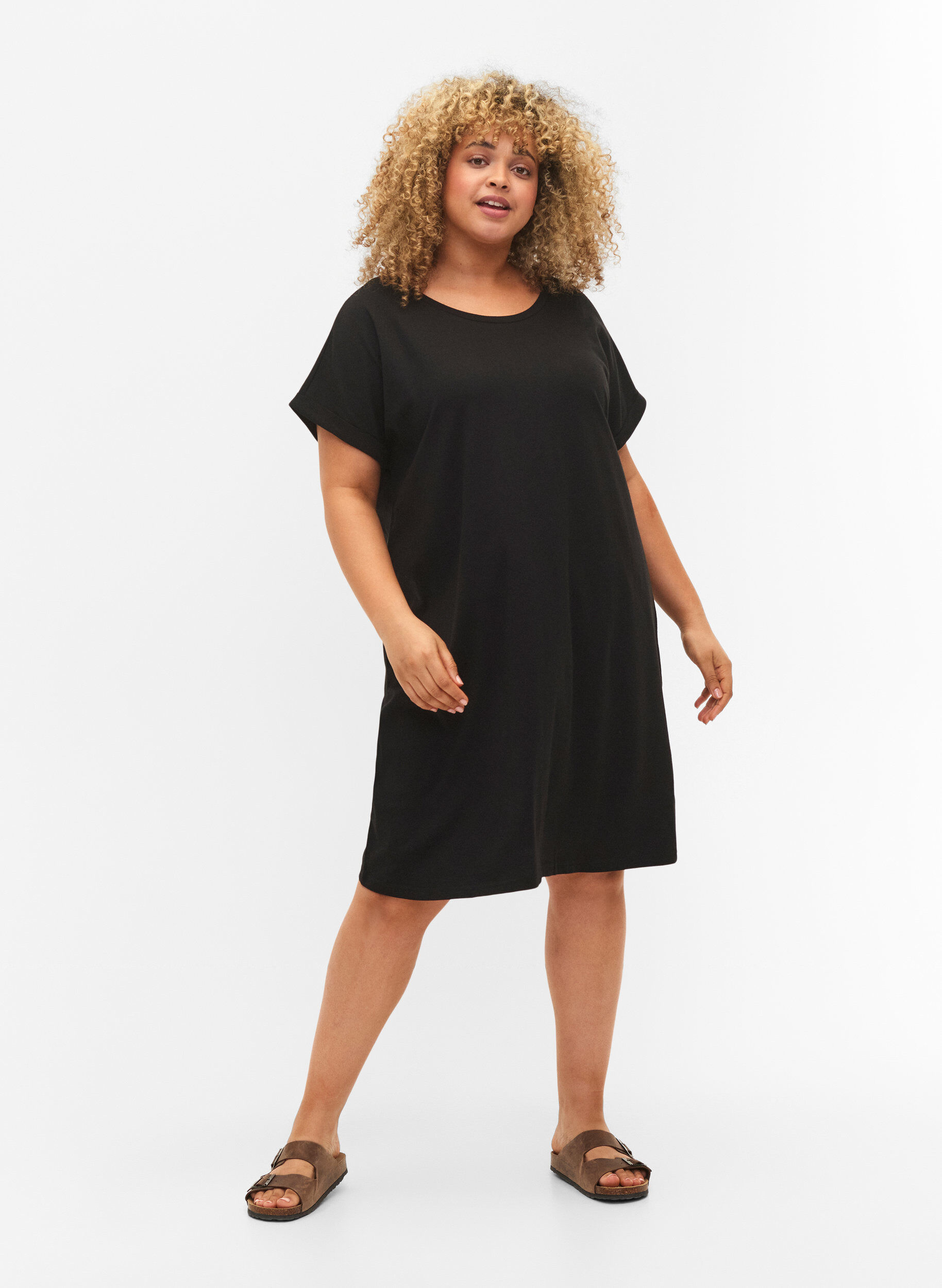 Zizzi 2-pack katoenen jurk met korte mouwen, Black/Black, Model image number 2