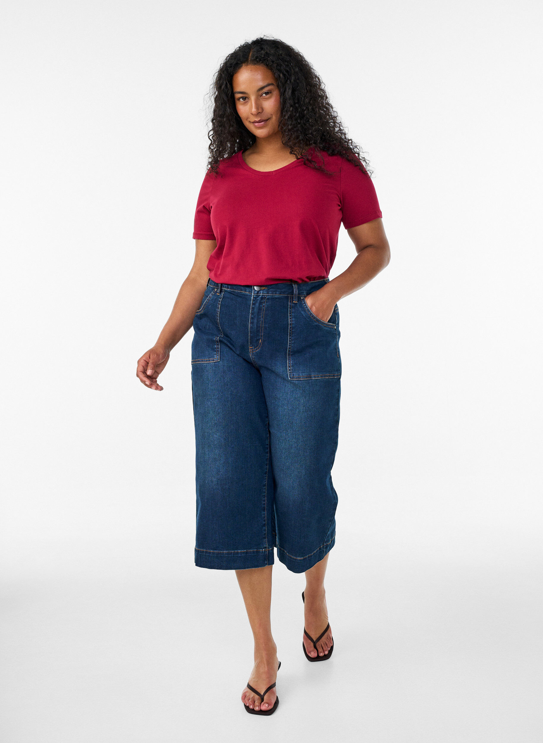 ZizziBasic t-shirt in effen kleur met katoen, Rood, Model image number 1