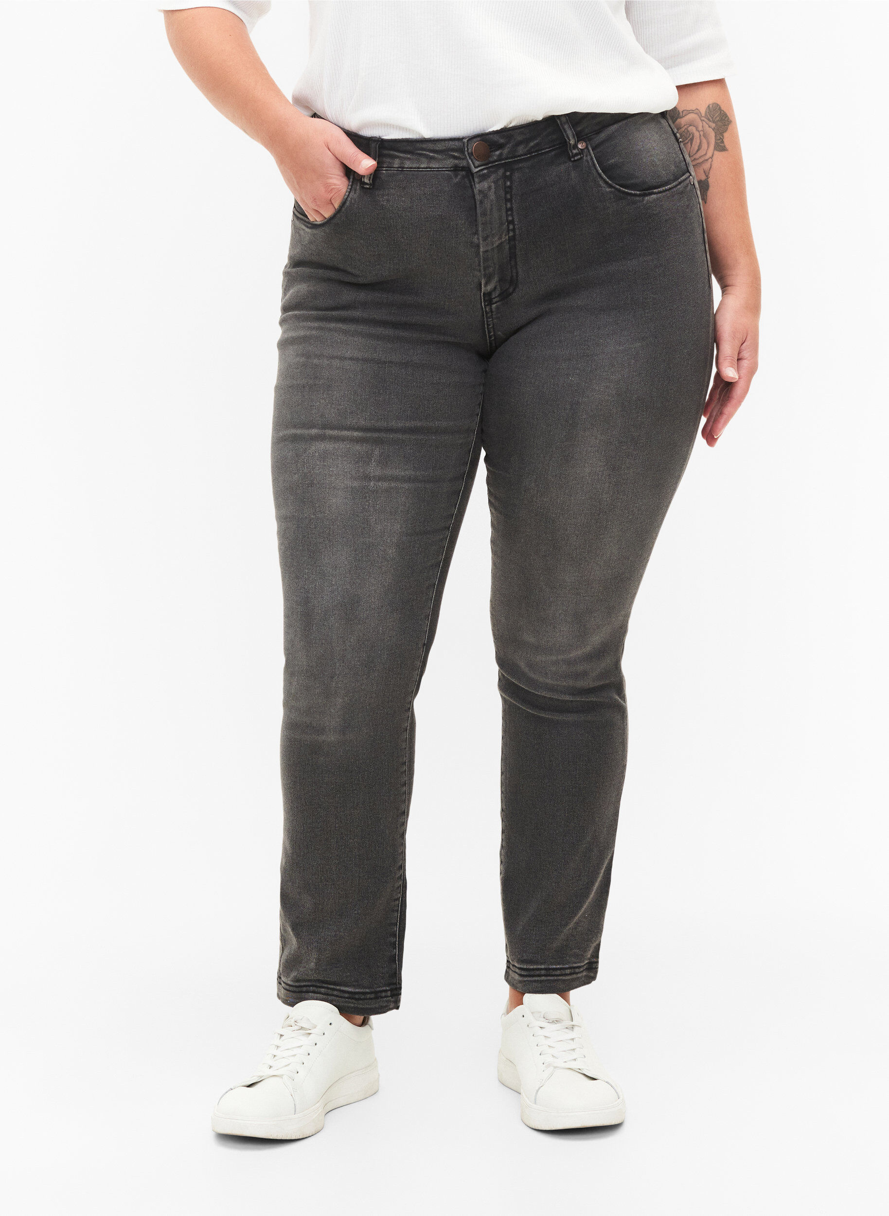 Zizzi Slim fit Emily jeans met normale taille, Grijs, Model image number 2