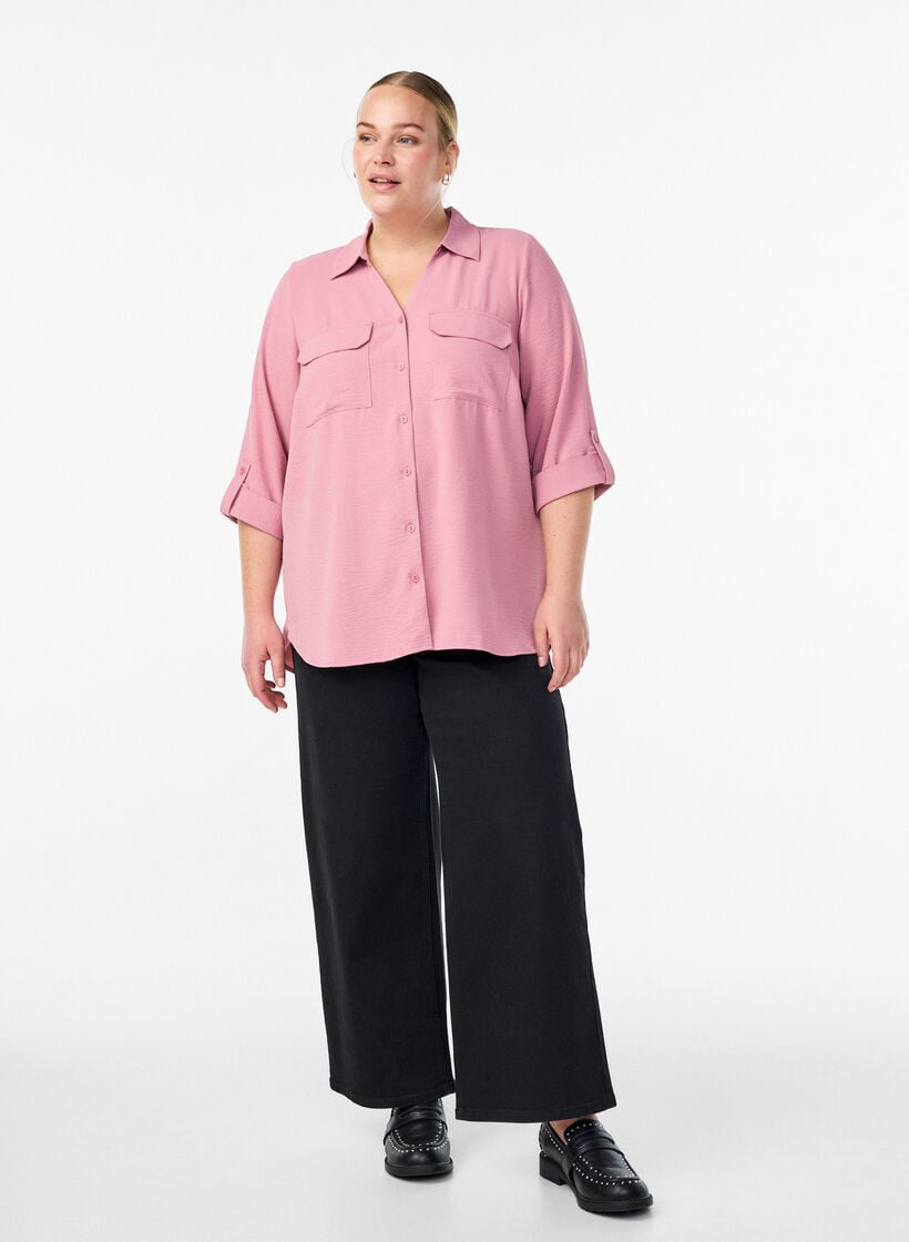 FLASH - Shirt met 3/4 mouwen en borstzakken, Roze, Model image number 1