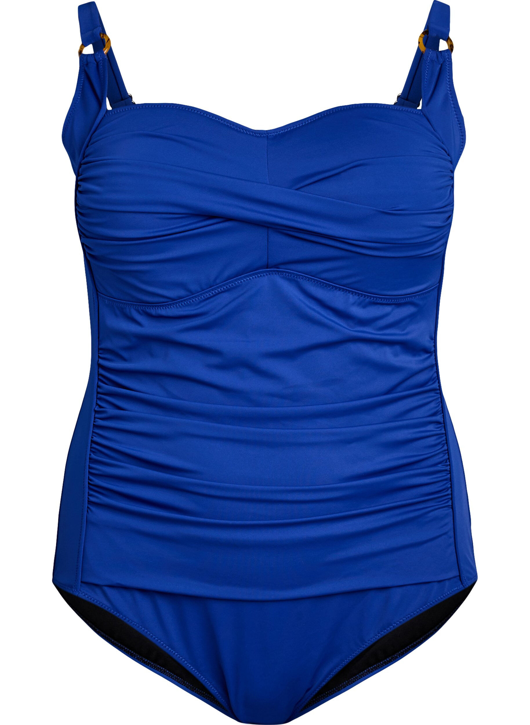 ZizziGewatteerd badpak met draperie, Blauw, Packshot image number 0