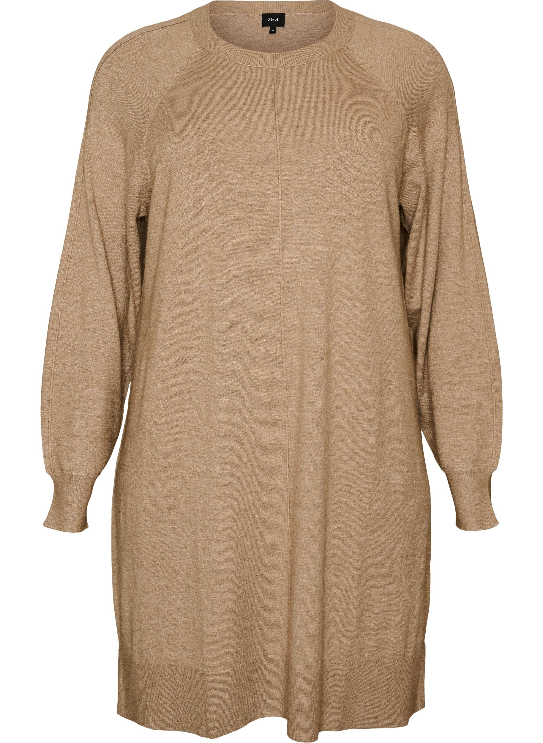 ZizziKorte gebreide jurk met raglanmouwen en een middennaad, Beige, Packshot image number 0