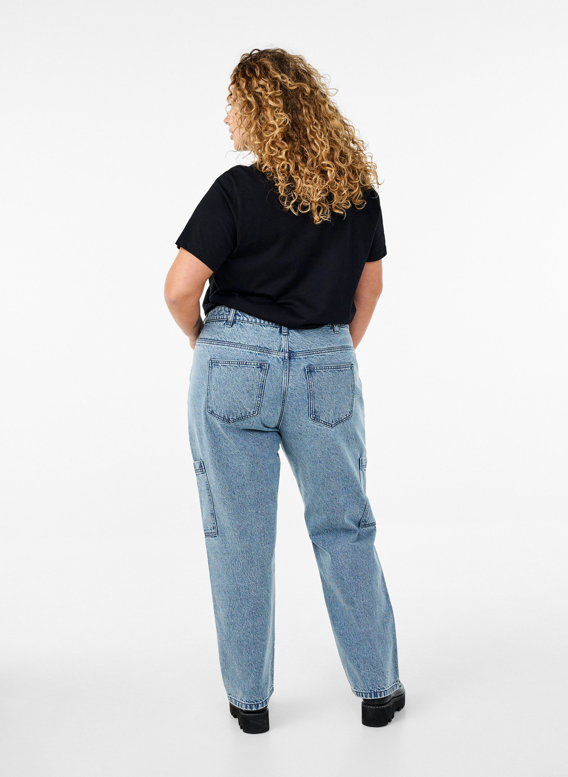 Zizzi High waist cargobroek, Blauw, Model image number 1