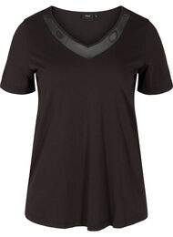 T-shirt met korte mouwen, v-hals en mesh, Black