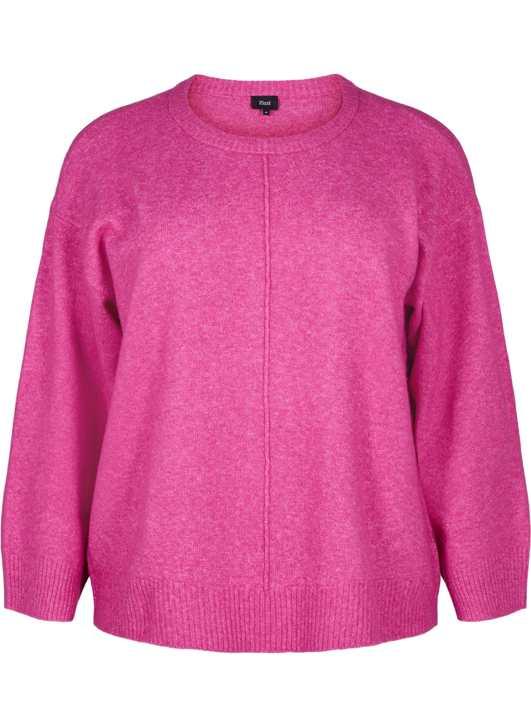 Zizzi Gebreide blouse met ronde hals en middennaad, Fuchsia Red Mel., Packshot image number 0
