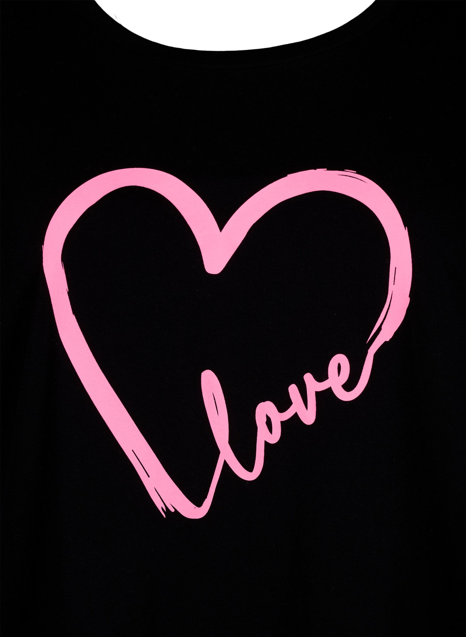 Zizzi Katoenen T-shirt met ronde hals en print, Black W. Heart L., Packshot image number 2