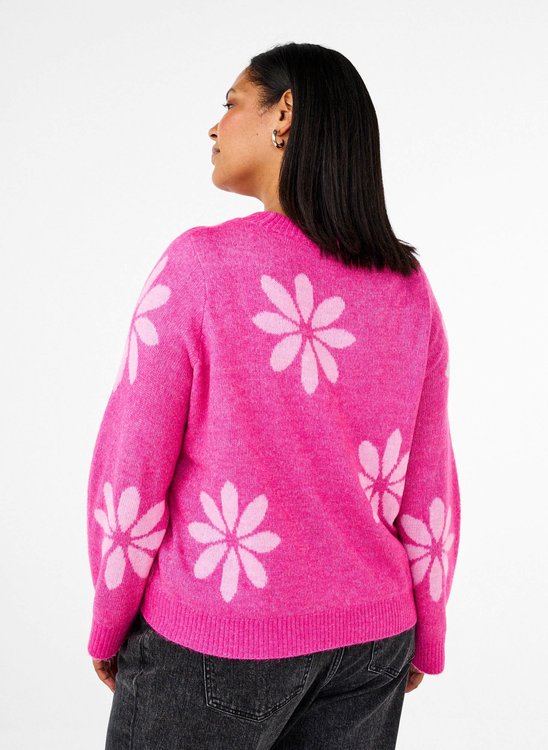 Zizzi Gebreide blouse met bloemen, Raspberry Rose Comb, Model image number 1
