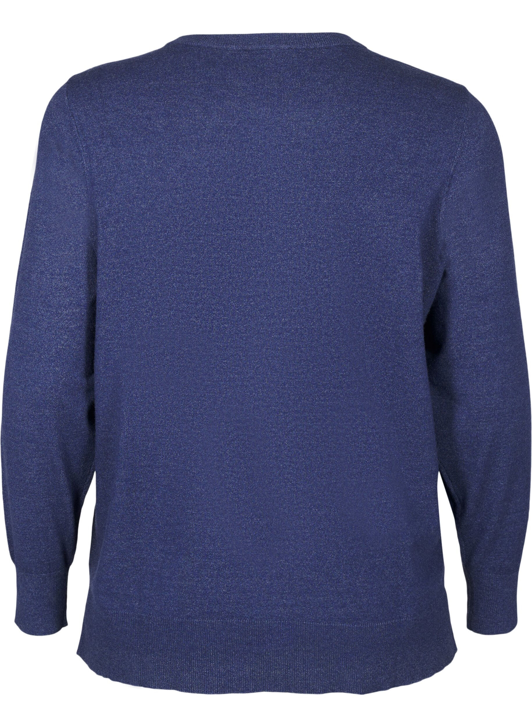 Zizzi Gebreide blouse met lange mouwen en een spleet, Blauw, Packshot image number 1