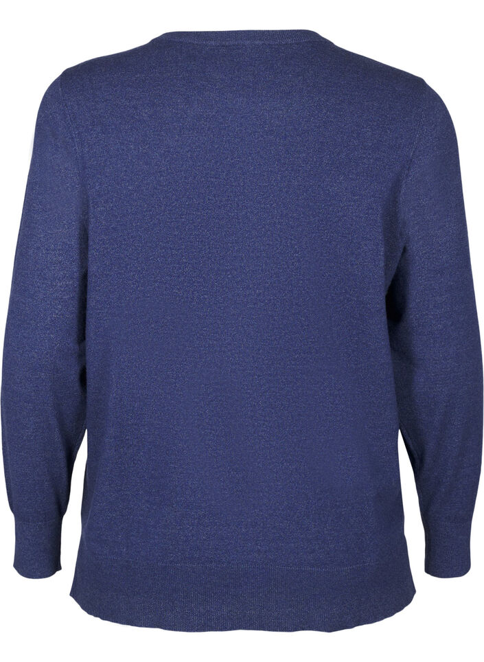 Gebreide blouse met lange mouwen en een spleet, Blauw, Packshot image number 1