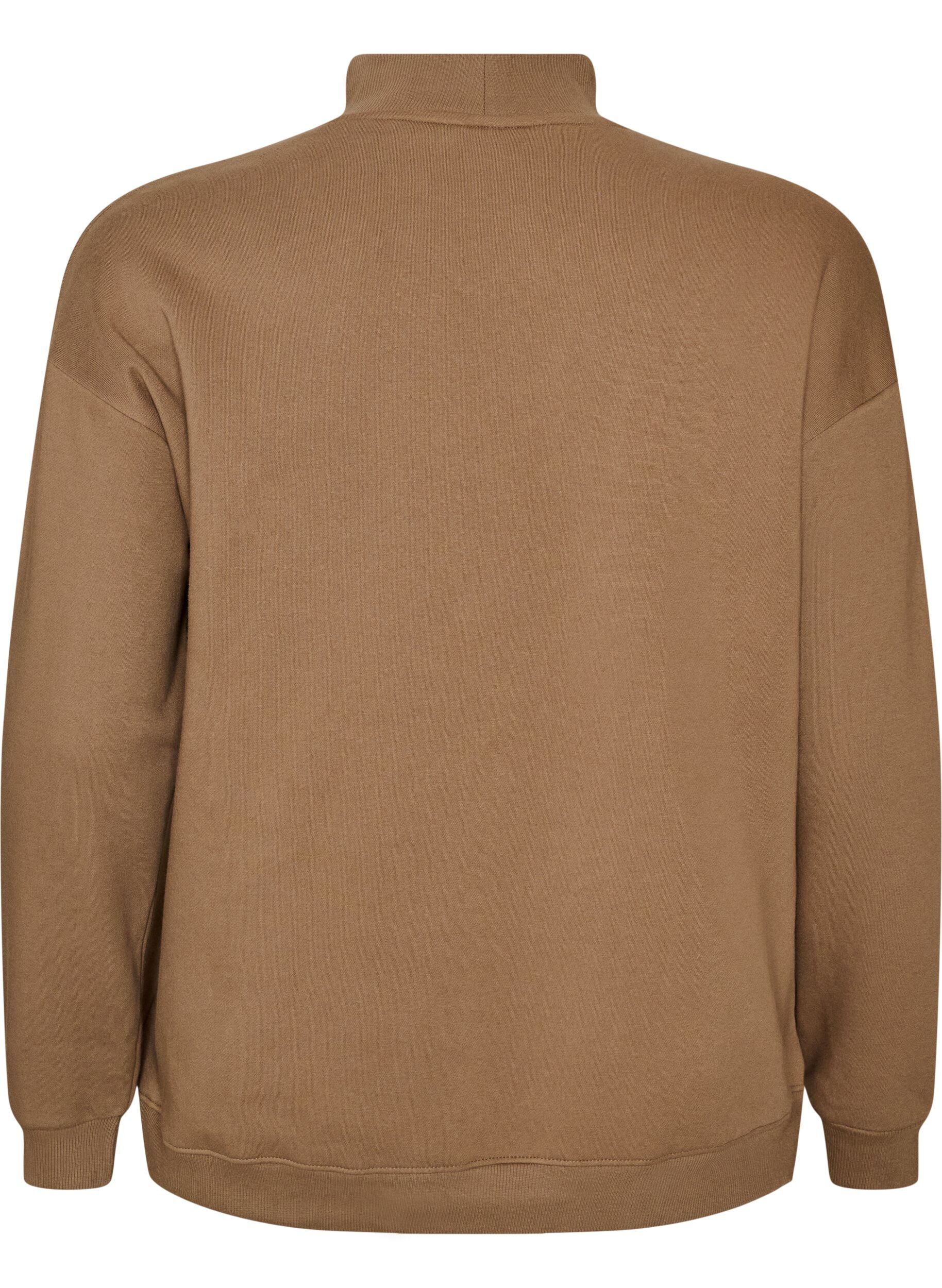 ZizziSweatshirt met hoge hals en sportief motief op de voorkant, Bruin, Packshot image number 1