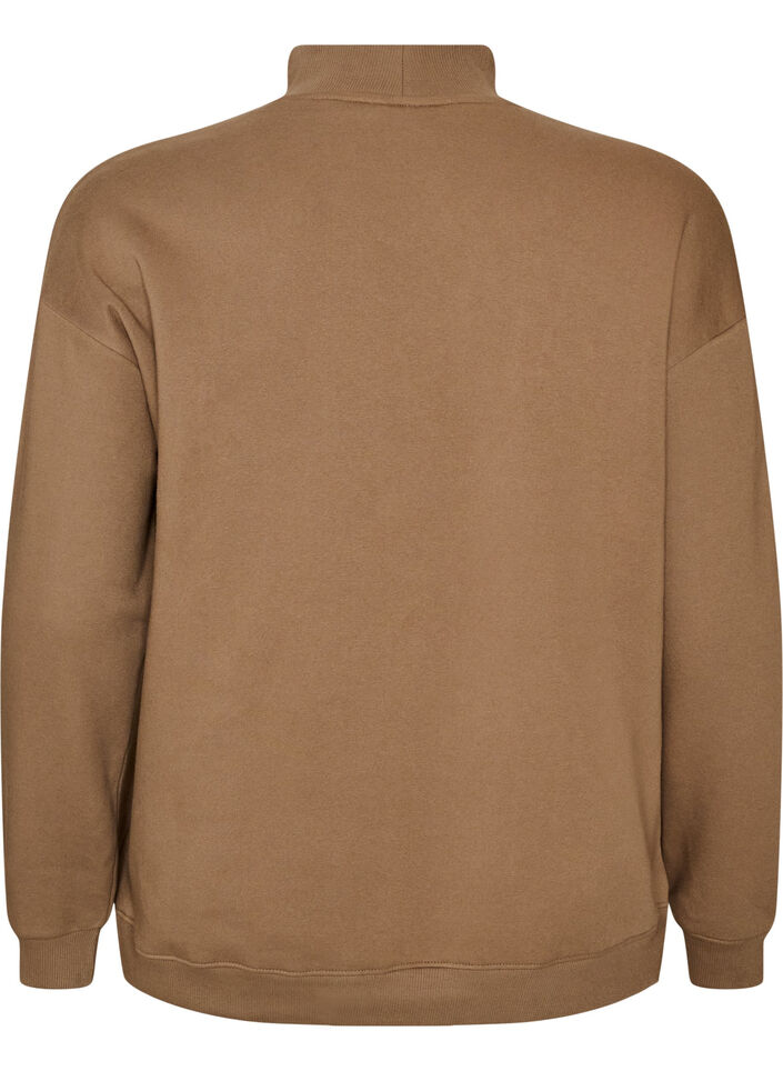 Sweatshirt met hoge hals en sportief motief op de voorkant, Bruin, Packshot image number 1