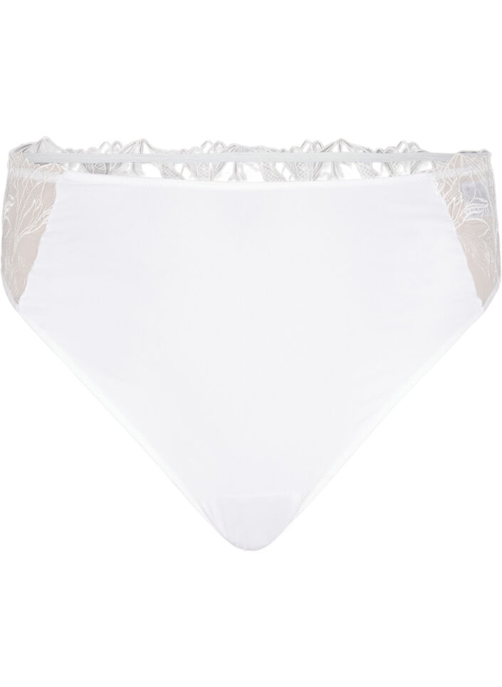Microvezel string met kanten details, Wit, Packshot image number 0