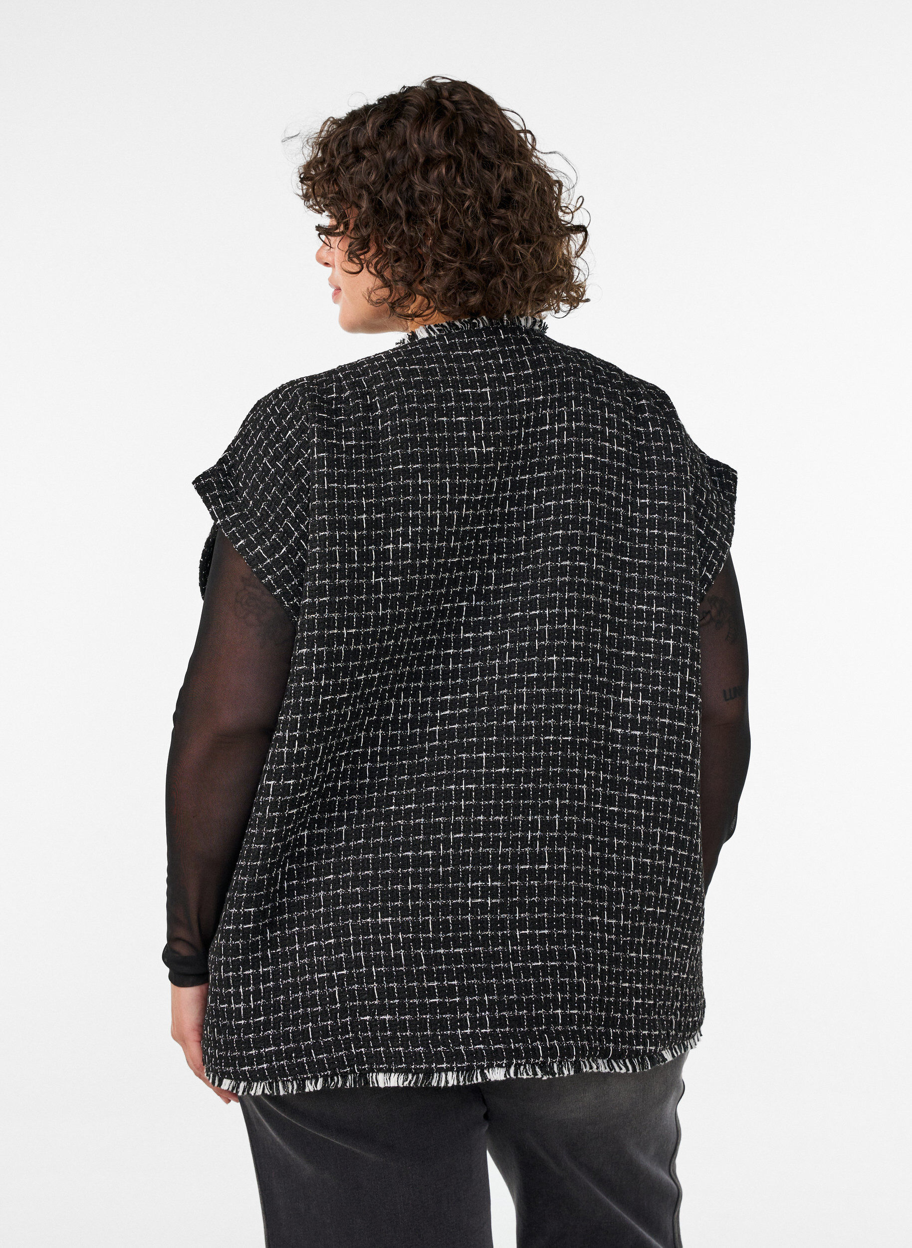 ZizziGeruite gilet met decoratieve knopen, Zwart, Model image number 2