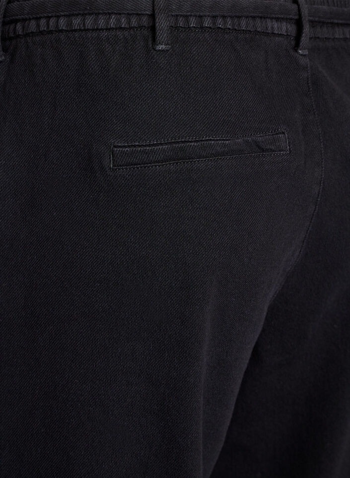 Losse pasvorm jeans met een elastische tailleband en een trekkoord, Zwart, Packshot