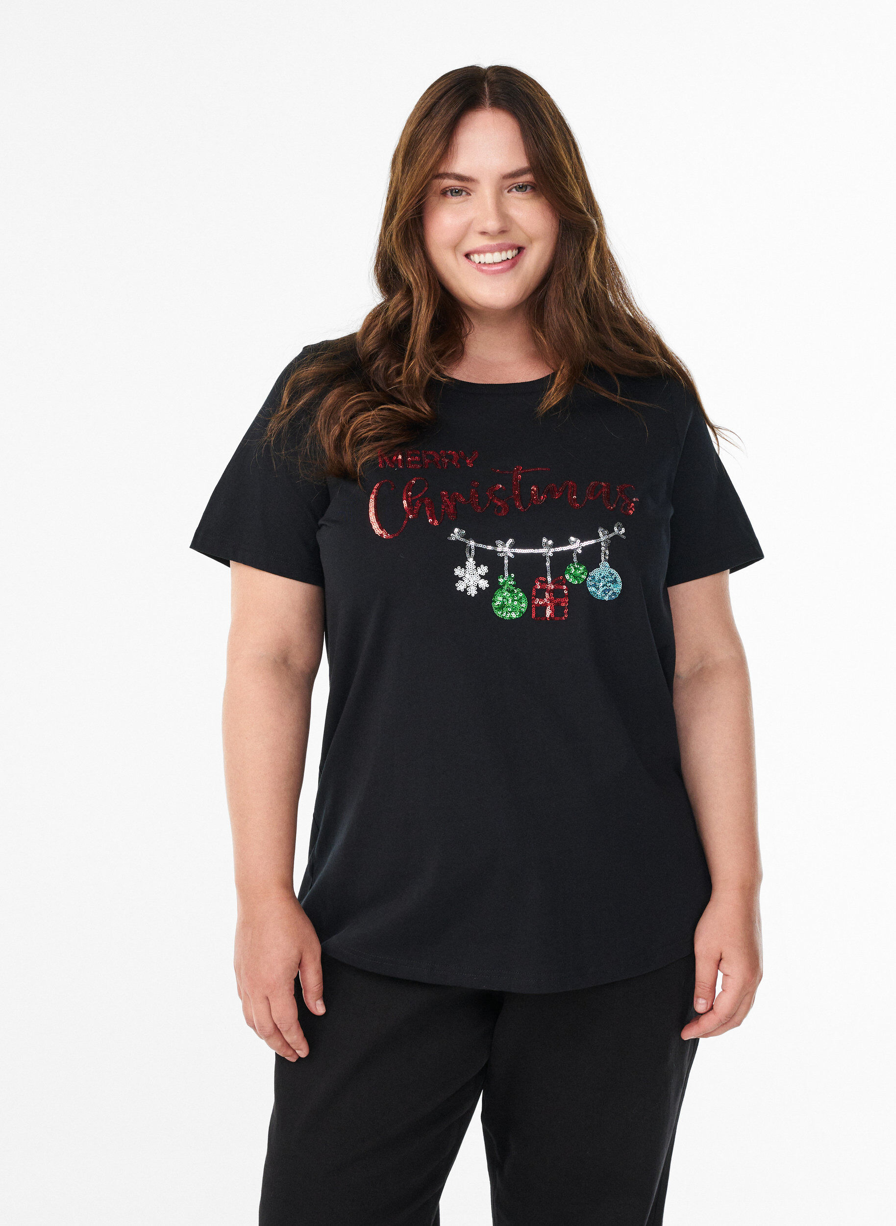 Kerst T-shirt van biologisch katoen, Zwart, Model