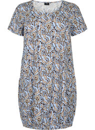 Katoenen jurk met korte mouwen en print, Blue Paisley 