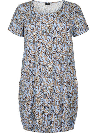Bedrukte katoenen jurk met korte mouw, Blue Paisley , Packshot image number 0