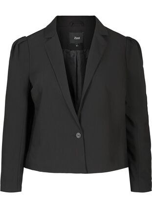 Cropped blazer met pofmouwen, Black, Packshot image number 0