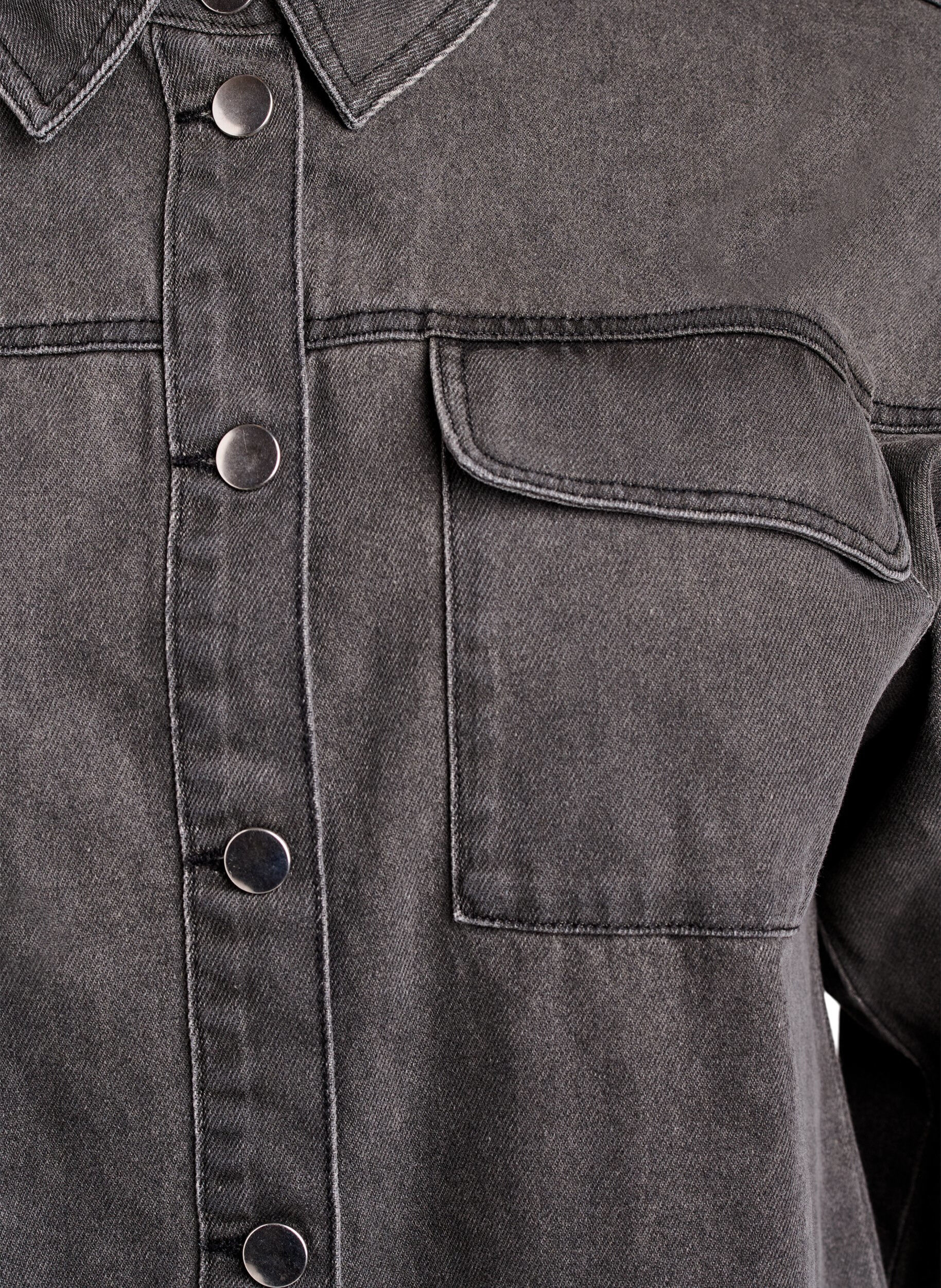 Zizzi Denim shirt met oogjes op de mouwen, Grey Denim, Packshot image number 2