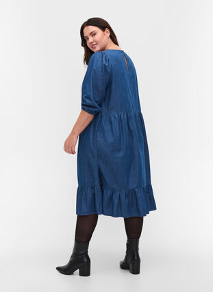 Denim jurk van katoen met 3/4 mouwen, Blue, Model image number 1