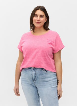 Gemêleerd t-shirt in katoen, Fandango Pink Mel, Model image number 0