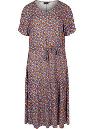 Midi-jurk met korte mouwen in viscose, Purple Ditsy Flower