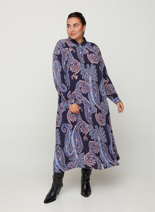Viscose midi-jurk met paisley print, Night Sky AOP, Model image number 0