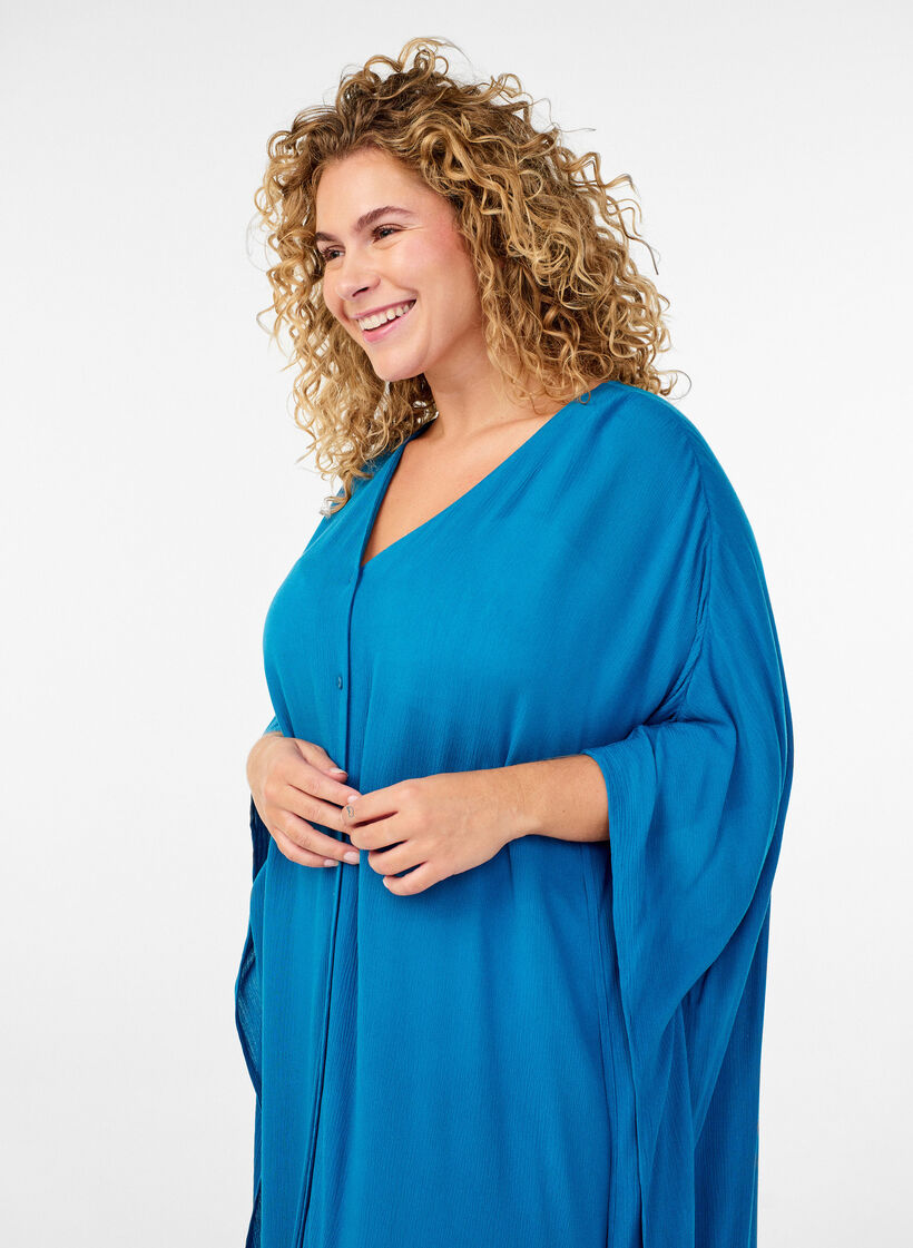Kaftan strandjurk met knopen, Blauw, Model image number 2