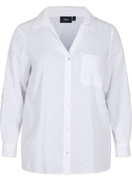 Shirtblouse met knoopsluiting van katoen-linnenmix, White