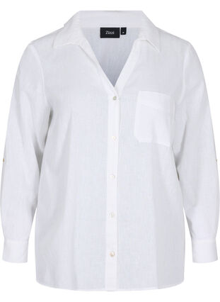 Overhemdblouse met knoopsluiting in katoen-linnen mix, White, Packshot image number 0
