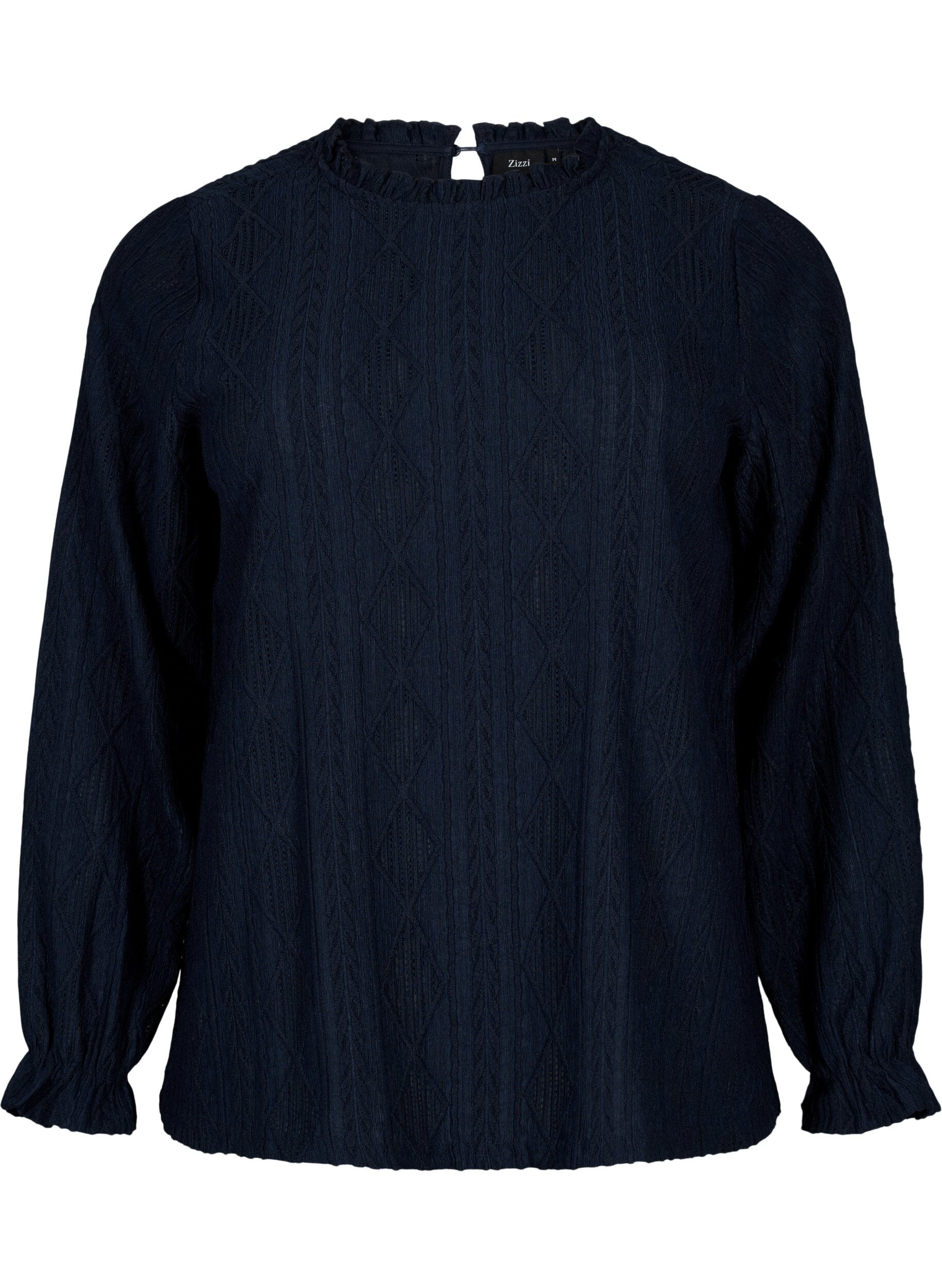 Zizzi Blouse met ruches en ton-sur-ton-patroon, Night Sky, Packshot image number 0