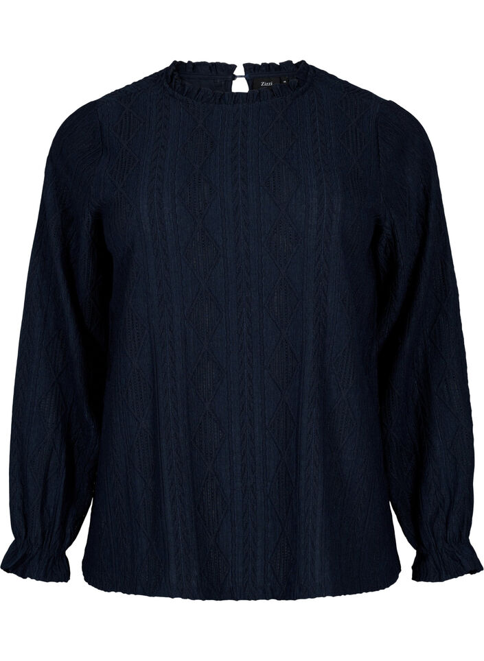 Blouse met ruches en ton-sur-ton-patroon, Night Sky, Packshot image number 0