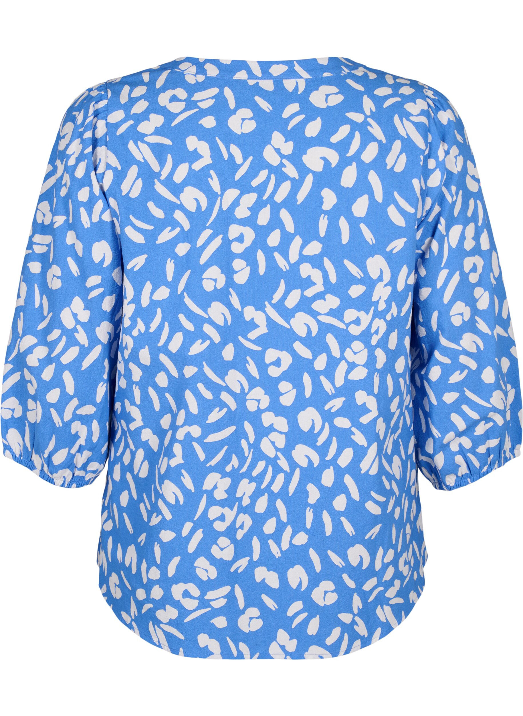 Zizzi Katoenen blouse met 3/4 mouwen en print, Marina White AOP, Packshot image number 1