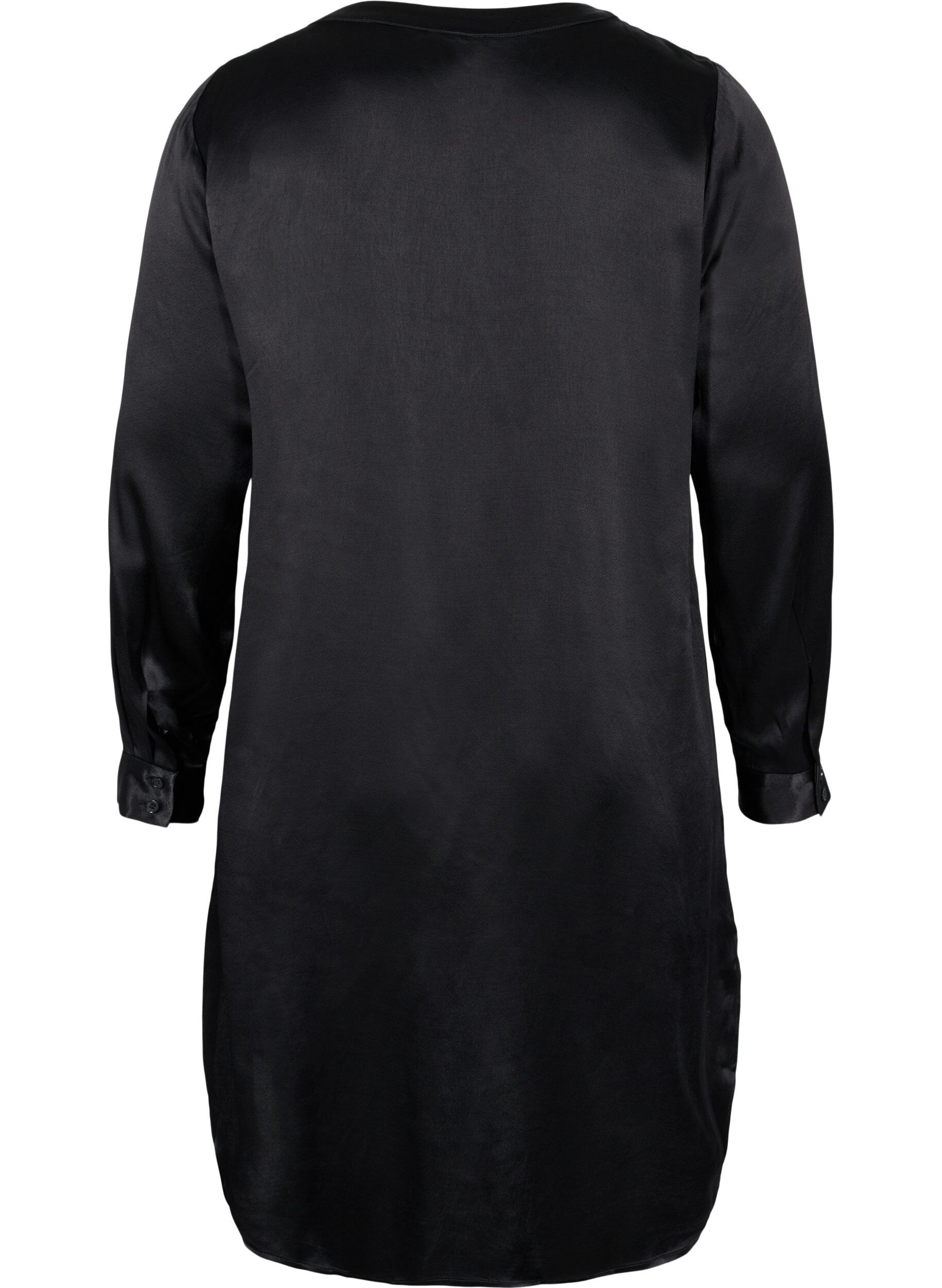 Zizzi Lang glanzend shirt met split, Black, Packshot image number 1