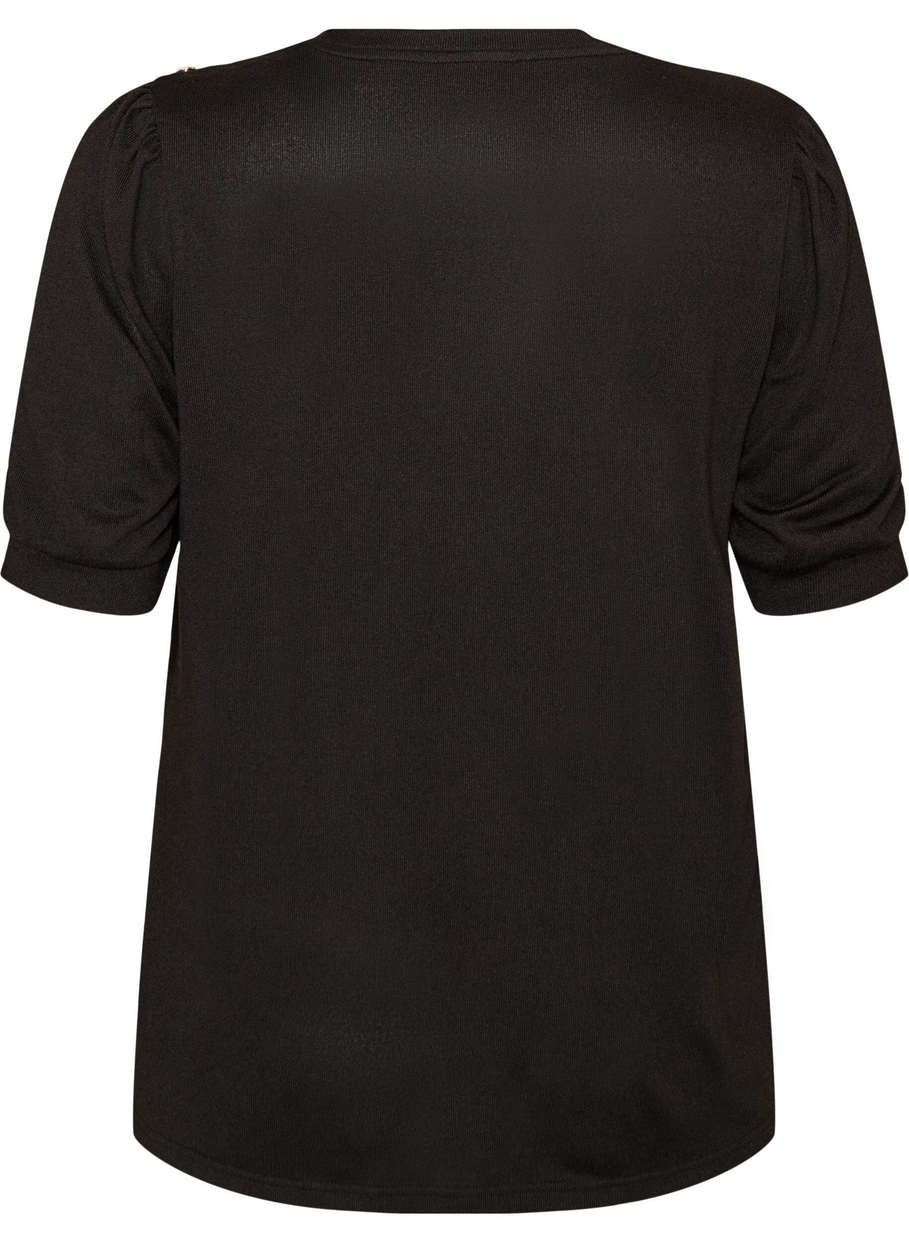ZizziBlouse met knoopdetail en korte pofmouwen, Zwart, Packshot image number 1