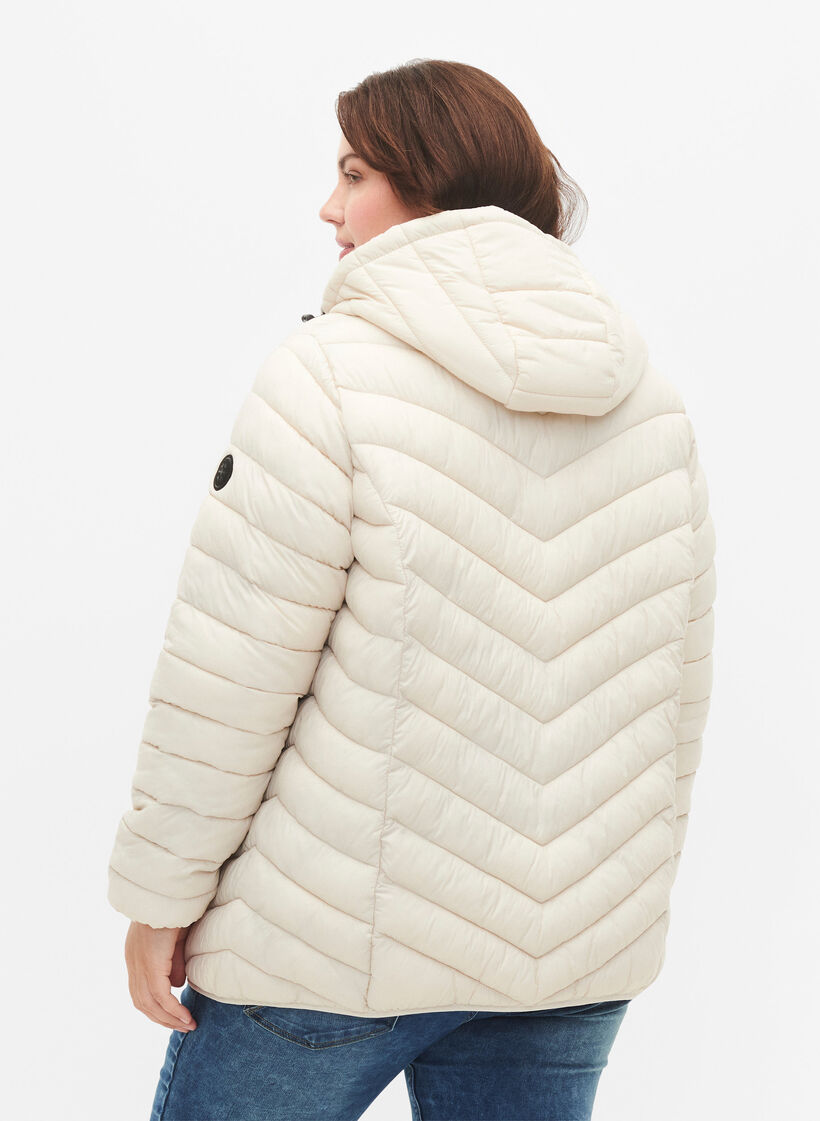 Gewatteerd lichtgewicht jack met capuchon, Beige, Model image number 2