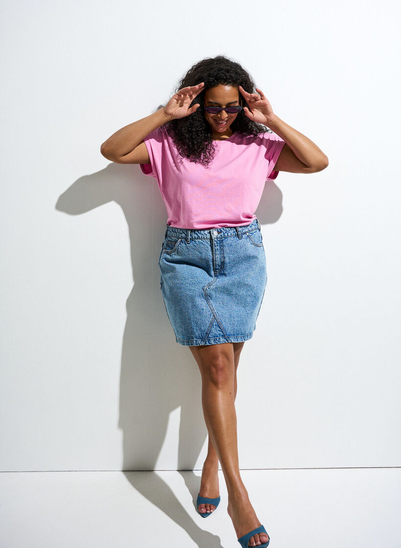 T-shirt met korte mouwen van katoenmix, Roze, Image image number 0