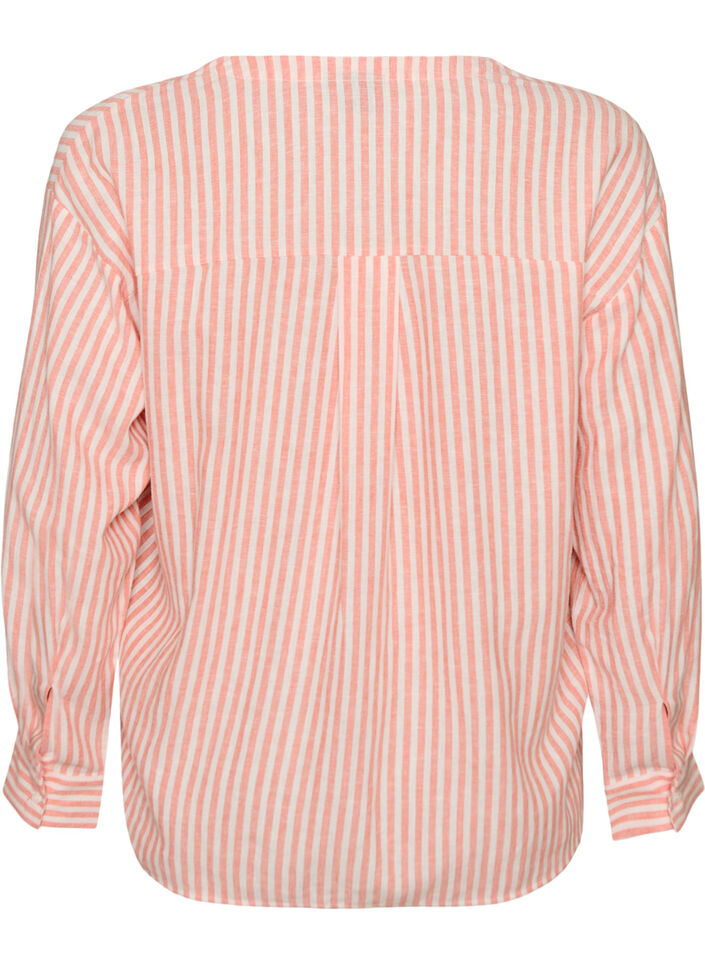 Blouse in linnen en viscose met V-hals, Oranje, Packshot image number 1