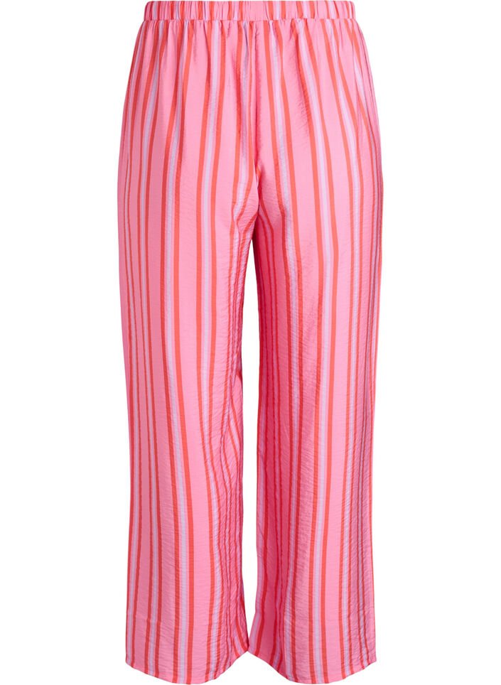 Gestreepte broek met hoge taille en wijde pijpen, Roze, Packshot image number 1