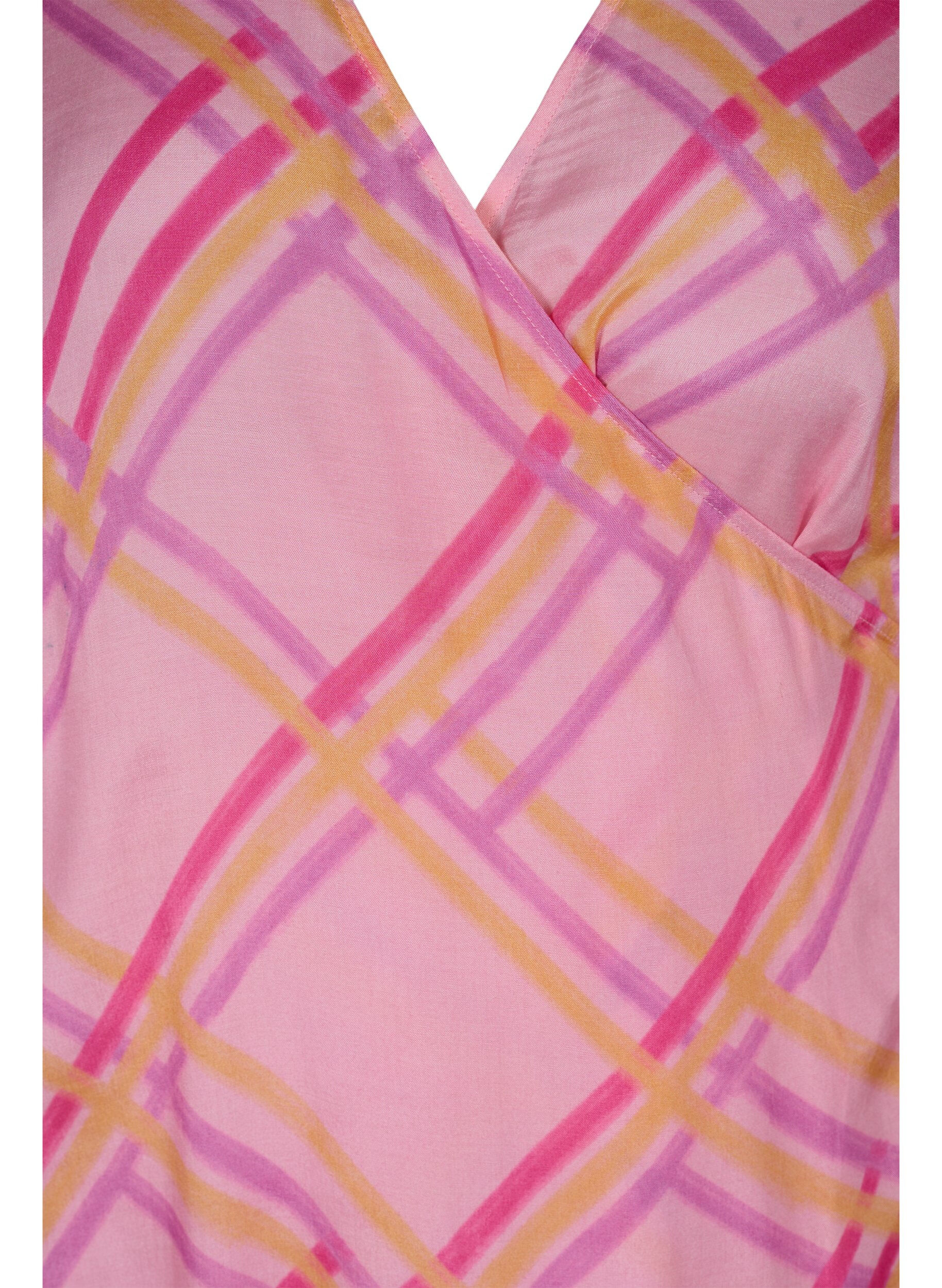 Zizzi Geruite viscose wikkeljurk, Pink Check, Packshot image number 2