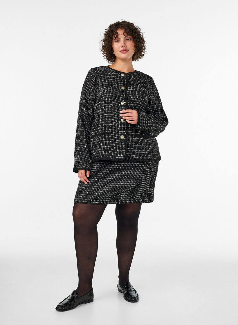 Korte boucl&eacute; rok, Zwart, Model image number 1